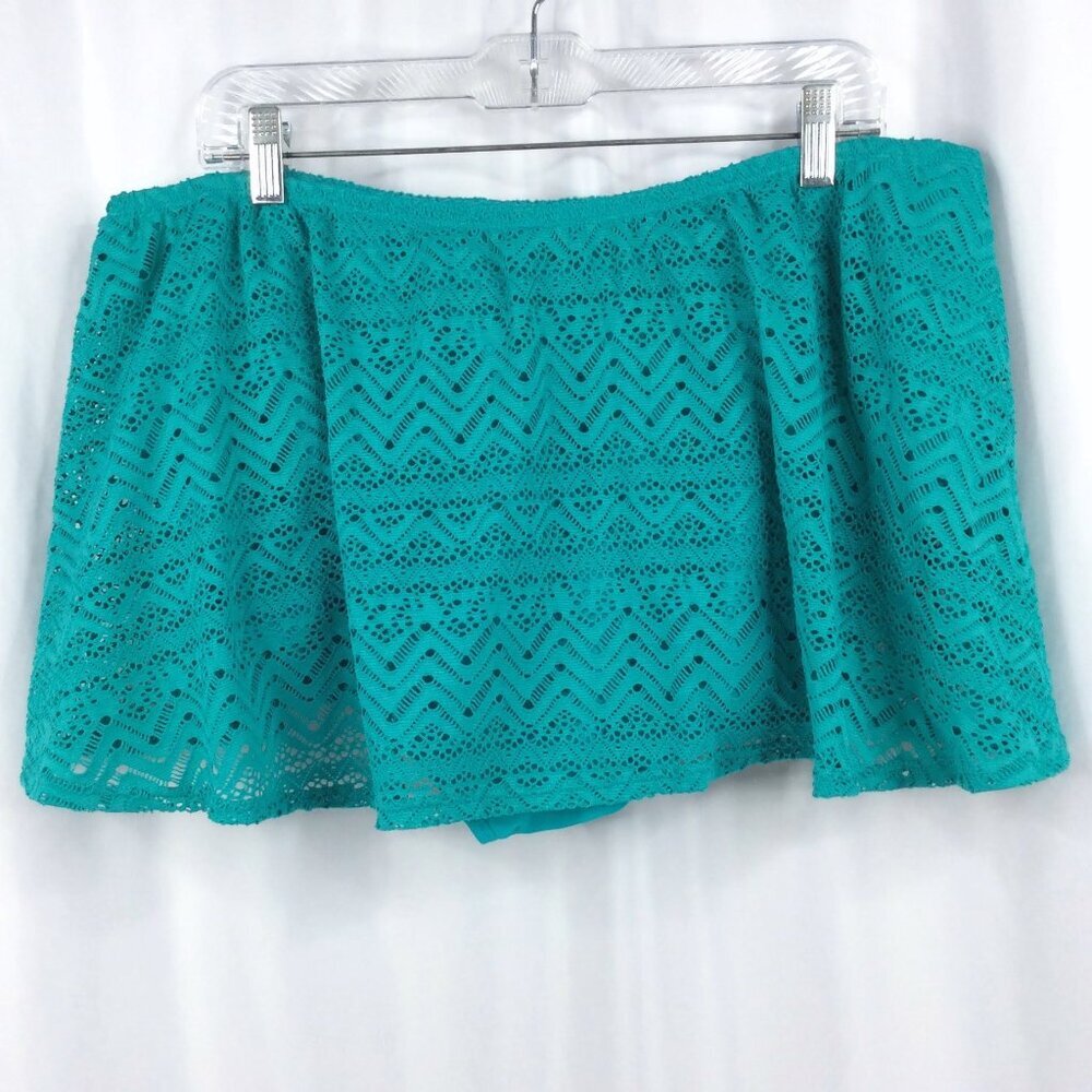 Catalina Swim Skirt Skort Womens‎ Plus Size 3X 22W-24W Teal Crochet Lace Boho